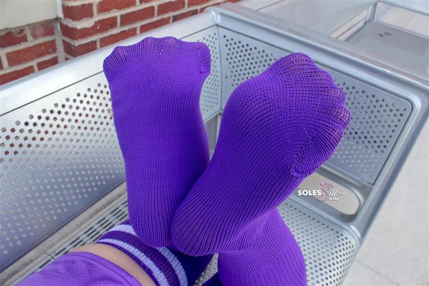 Cover 2 purple white thigh high socks 77 Photos